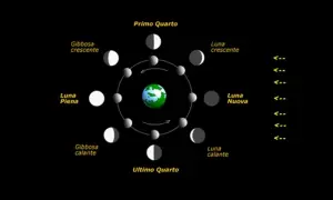 Le fasi lunari, dalla Luna Nuova alla Luna Piena, illustrano il ciclo e il suo significato simbolico.