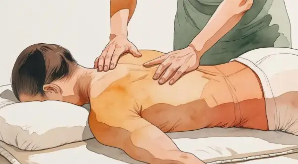 Mani esperte praticano lo shiatsu su una schiena, un tocco che rigenera e fa sentire che lo shiatsu guarisce.