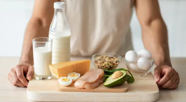 Alimenti ricchi di proteine: pollo, uova, formaggio, latte, frutta secca, avocado. Scopri quante proteine al giorno per massa muscolare.