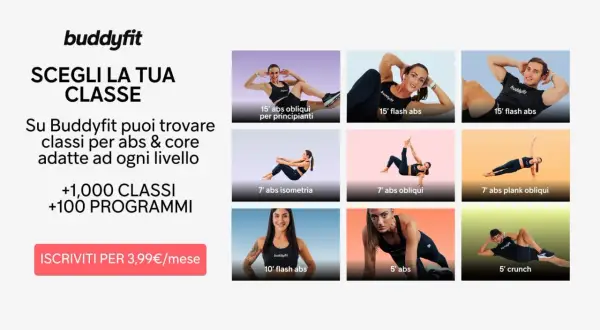 Scopri come fare gli addominali con le classi Buddyfit: 15' abs obliqui, 7' abs isometria, 5' crunch e altro ancora. Oltre 1000 classi per tutti i livelli.