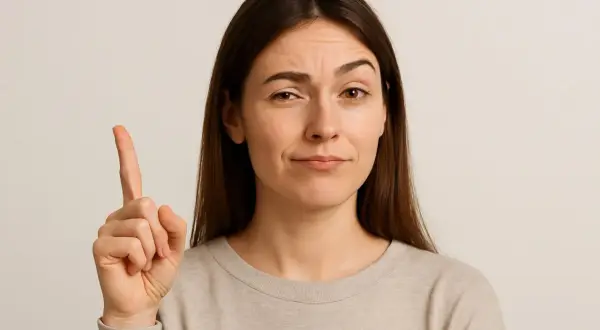 Donna con dito alzato, espressione scettica: "Troppe coincidenze con una persona, non credi?