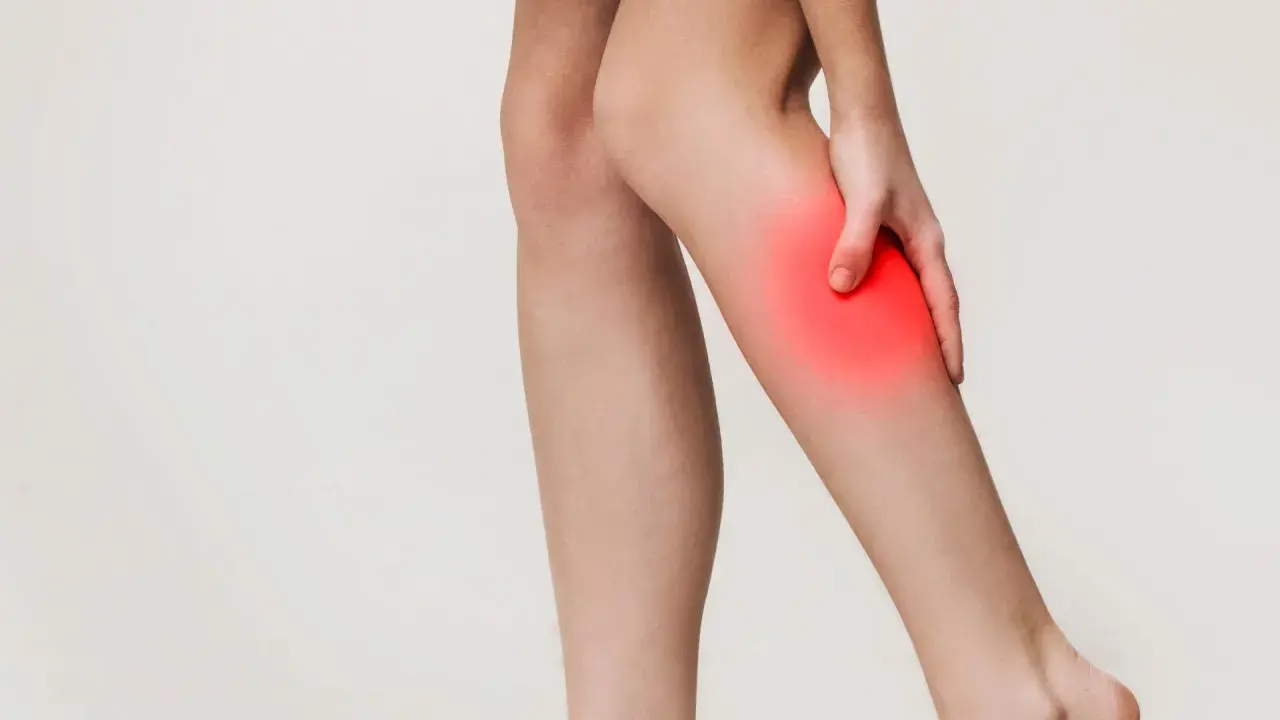 Gamba con area rossa evidenziata, simboleggia il claudicatio intermittens vascolare.