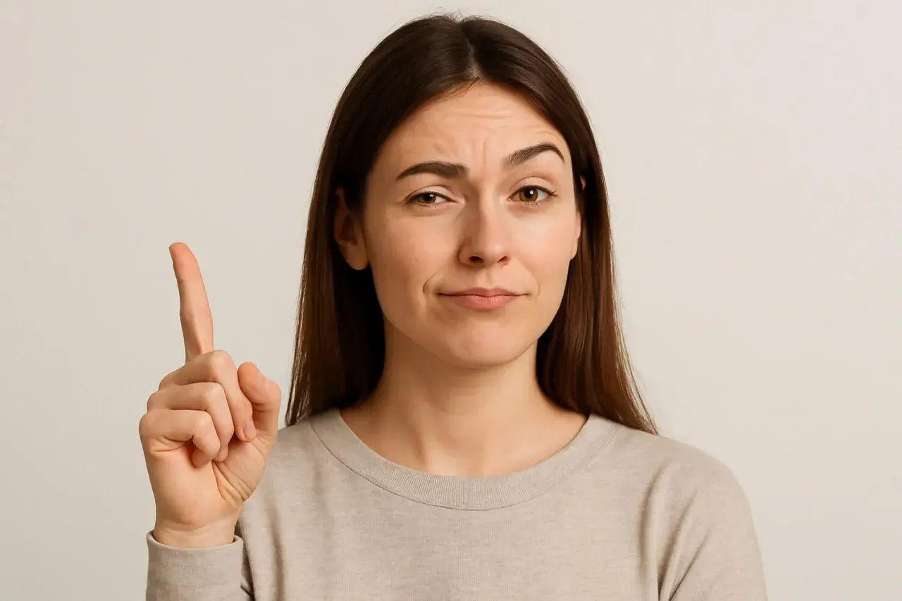 Donna con dito alzato, espressione scettica: "Troppe coincidenze con una persona, non credi?