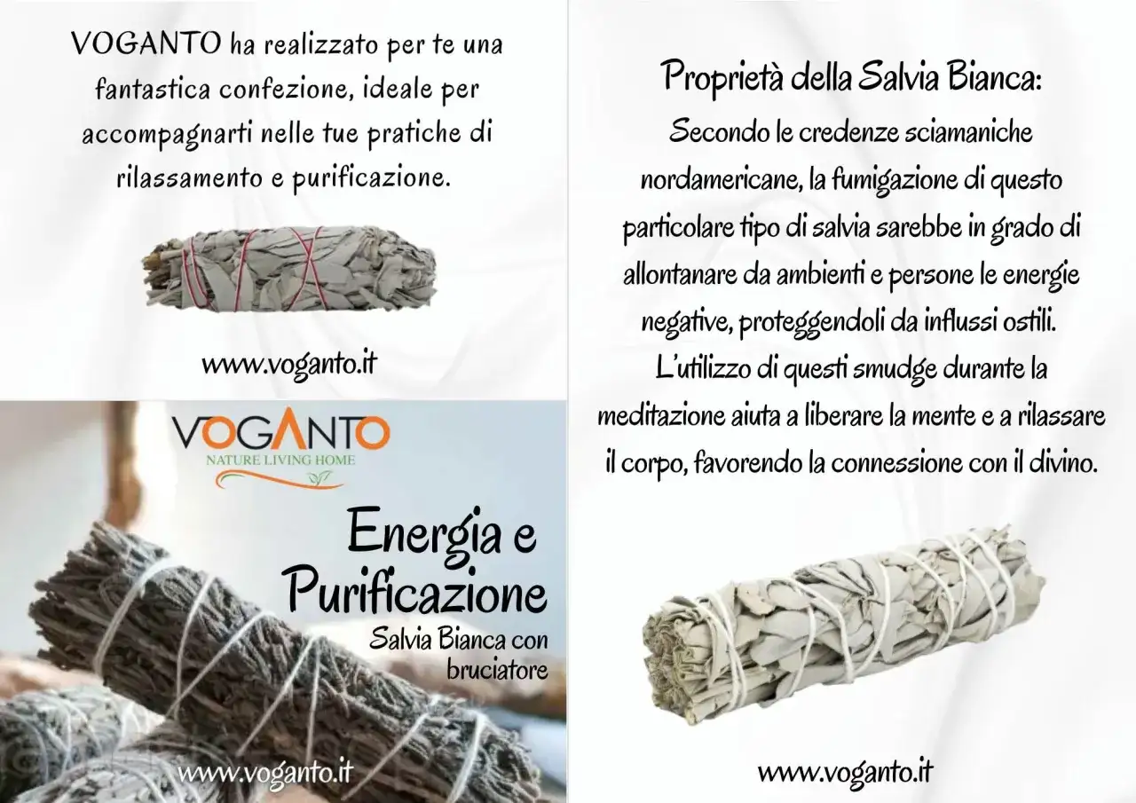 Fascine di salvia bianca, note per le loro proprietà magiche di purificazione e rilassamento, ideali per pratiche spirituali.