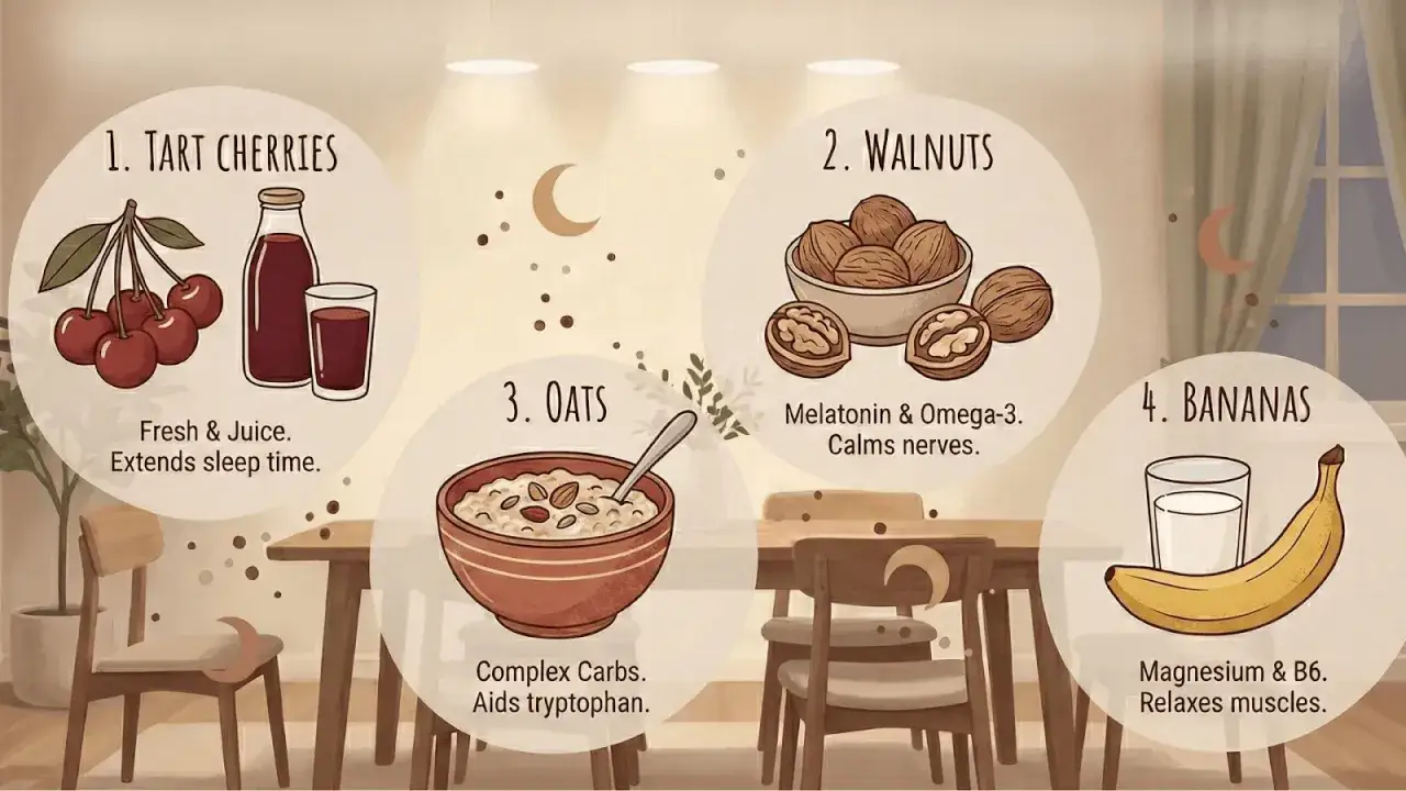 Noci e ciliegie tart sono tra gli alimenti dove si trova la melatonina, utili per dormire meglio.