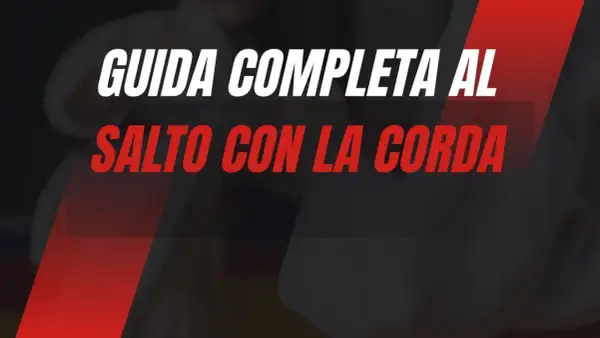 Guida completa al salto con la corda. Immagine con testo rosso e bianco su sfondo scuro.
